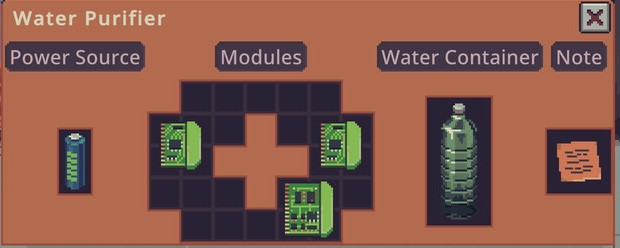 The real Water Purifier shows a battery in its own Power Source slot.